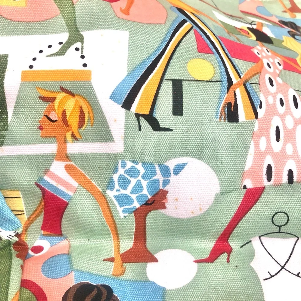 Neiman Marcus Vibrant Fashion Print Tote with Wooden Handles - Picture 2 of 4